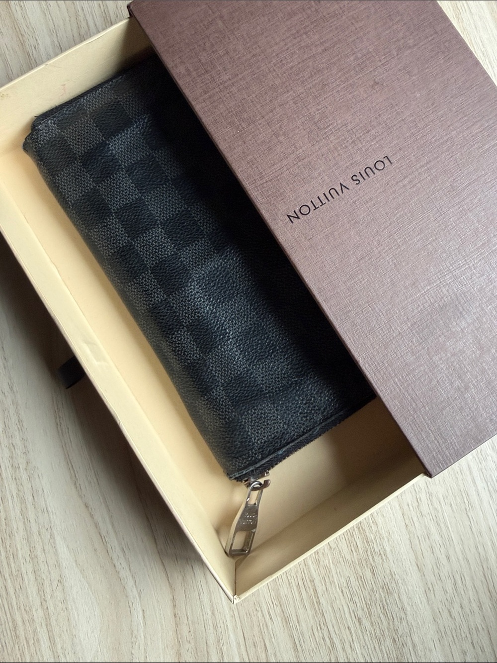 Louis Vuitton Damier Graphite Zip Around Wallet in Black COA included w/box